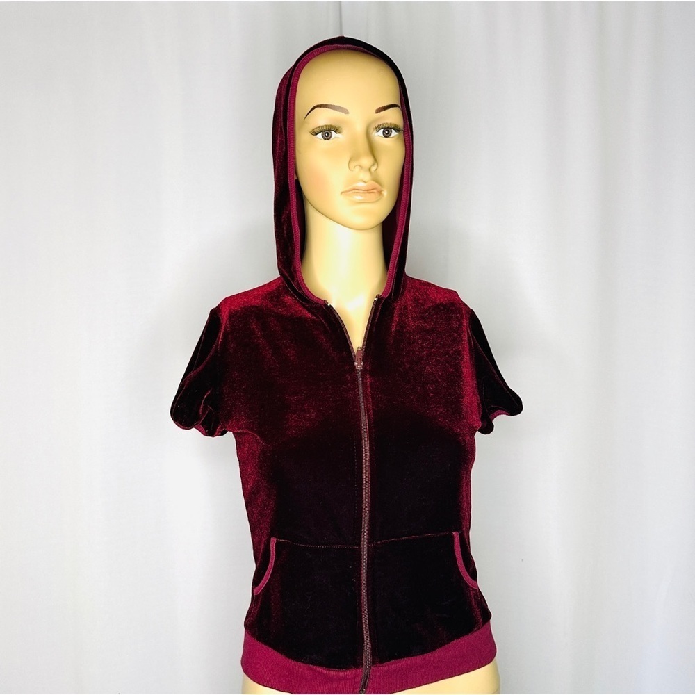 Hooded Velvety Deep Burgundy Red Feminine Fun Zip Up